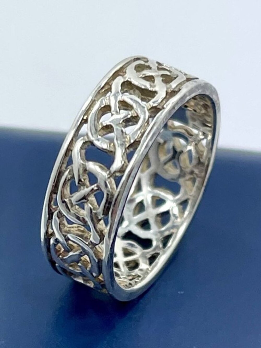 Vintage Sterling Silver Woven Openwork Filigree Chain Ring Size 7.25